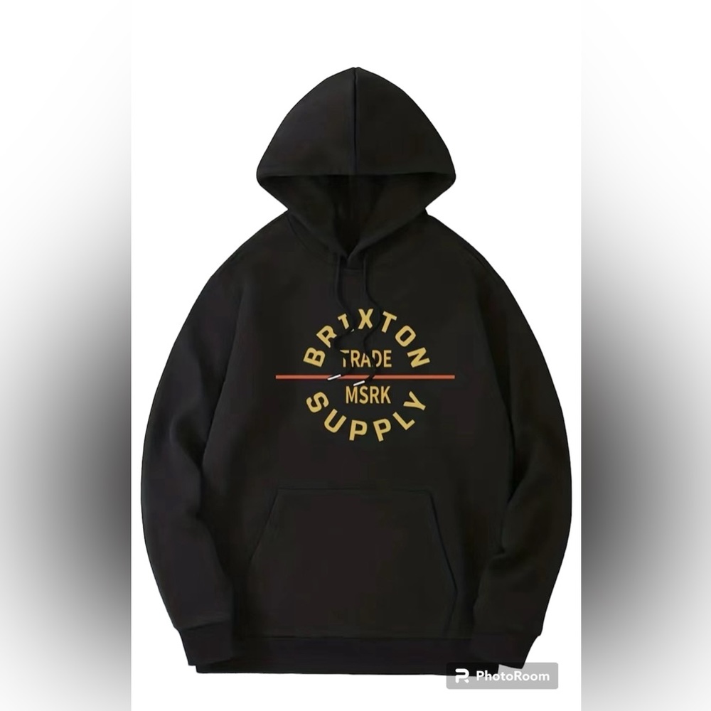 Brixton XL Black Polyester Drawstring Hoodie Kangaroo Pocket Casual Pullover